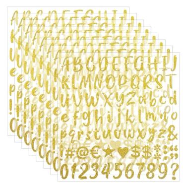 Imagem de 648 peças de letras adesivas douradas, adesivos autoadesivos com número de glitter para boné de formatura, álbuns, copo de garrafas de água (8 folhas douradas)