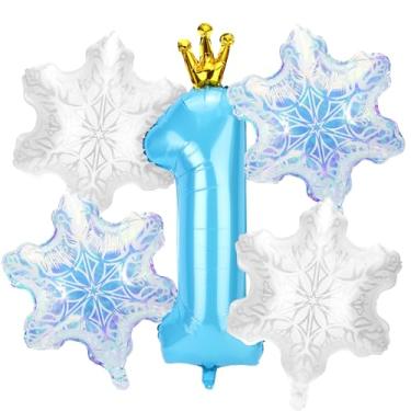 Imagem de 5un Decorações Neve Balões Festa Aniversário, Número Azul e 4un Decorações e Lembrancinhas Balões Floco Neve para Festas Aniversário Tema Princesa Azul País Das Maravilhas Inverno(Número 1)