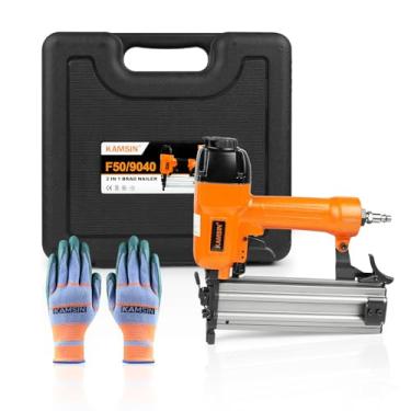 Imagem de O grampeador e grampeador pneumático 2 em 1 F50/9040 aceita pregos Brad de calibre 18 de 5 cm e grampos de coroa de 1/10.2 cm, pistola de pregos com acabamento a ar e pistola de grampo com estojo de