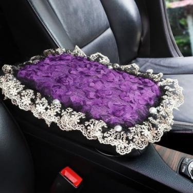 Imagem de MINGZAIQIPEI Capa de console central automotiva fofa para console de carro capa de apoio de braço de renda, almofada de apoio de braço central macia e fofa para a maioria dos protetores de decoração