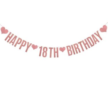 Imagem de Faixa Happy 18TH BIRTHDAYY, faixa de papel com glitter ouro rosa para suprimentos de decorações de festa de 18 anos, pré-amarrada, sem necessidade de montagem, letras ouro rosa, Betteryanzi
