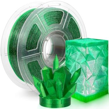 Imagem de IEMAI Filamento PETG de 1,75 mm, verde transparente, galáxia brilhante e acabamento cristalino, filamento de impressora 3D transparente durável e resistente, carretel de 1 kg para arte, faça você