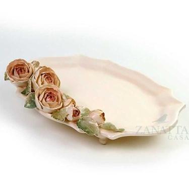 Imagem de Bandeja Maria Faiança Peq. com Pé Rosas Antigas 29x22cm Zanatta - Zana
