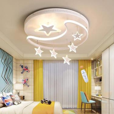 Imagem de Lâmpada Infantil Moderna Led Luz De Teto Regulável Star Moon Pingente Lâmpada De Teto Meninas Meninos Quarto De Bebê Quarto Infantil Lustre De Sala De Estar, White, 52cm