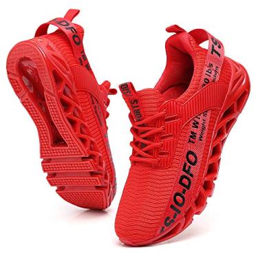 Imagem de FRSHANIAH Tênis Masculino Casual Esportivo Corrida Atlético Caminhada Moda Academia Corredor Vermelho Tamanho 11,5