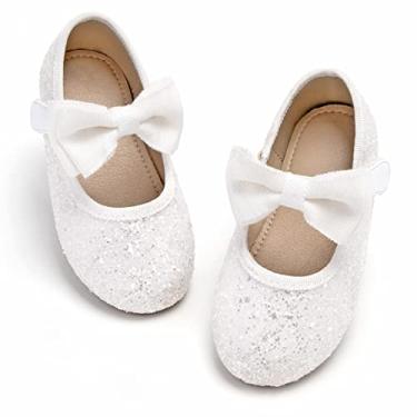 Imagem de GINFIVE Sapatos Sociais Para Meninas Pequenas Mary Janes, Sapatilhas De Bailarina Brancas, Tamanho 13