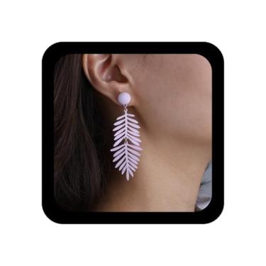 Imagem de Ximdble Brincos vintage de folha grande, brincos pendentes de folhas longas, joia de coníferas exagerada para mulheres, Zinco, Sem pedra preciosa