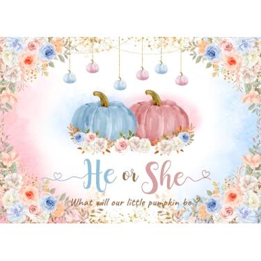 Imagem de DULUDA Abóbora de 2,3 x 1,8 m de fundo revelador de gênero de abóbora outono decoração de festa ele ou ela o que nossa pequena abóbora será fotografia fundo adereços de cabine de fotos