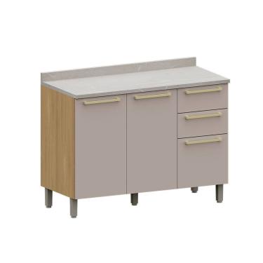 Imagem de Balcão de Cozinha para Pia 120cm 2 Portas e 3 Gavetas Com Tampo Elegance Luciane Móveis