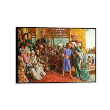 Imagem de Pintura famosa William Holman Hunt Poster arte de parede The Finding of the Saviour impressão em tela presente sala de estar impressões decoração quarto obras de arte 100x70 cm (99.1x71.1 cm) moldura