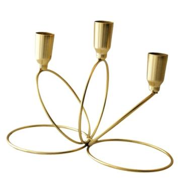 Imagem de Generic Candelabro de metal com 3 braços, acessório central para velas, elegante para casamento, Natal, 8,2 x 4 x 6 polegadas, Dourado