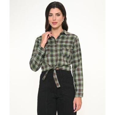 Imagem de Camisa Feminina Cropped Xadrez Verde Razon Jeans, M