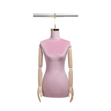 Imagem de Mannequin Manequim pendurado com torso de tecido de veludo, braço ajustável de madeira maciça, usado para vitrine de loja de roupas, exposição de loja(Pink,Golden Short Hook)
