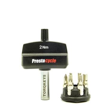 Imagem de Prestacycle Mini TorqKey – Ferramenta de torque predefinida de 2 Nm com 6 brocas de aço S2 e suporte – Precisa, compacta, segura para desparafusar – para manutenção de bicicletas, chave de torque para