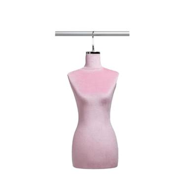 Imagem de Mannequin Manequim feminino pendurado, torso de tecido de veludo, adequado para vitrines de lojas de roupas(Pink,Silver short hook)