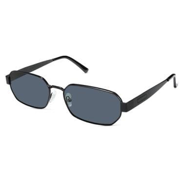 Imagem de YOGFIT Óculos de sol polarizados modernos para mulheres e homens, óculos de sol retrô quadrados hexagonais com proteção UV400, Armação preta/lente cinza, 145 MM