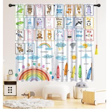 Imagem de Alfabeto ABC Cortinas para crianças, aprendizagem educativa, arco-íris, números, clima, blackout, desenhos animados, coloridos, tratamentos de janela, cortinas para decoração de quarto de meninos e