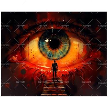 Imagem de TAOPAOLAB Kit de pintura de olhos grandes por números para adultos - DIY Eye of Destiny com escadas e pintura de silhueta em tela 40,6 x 50,8 cm, conjunto de tinta acrílica, adequado para iniciantes