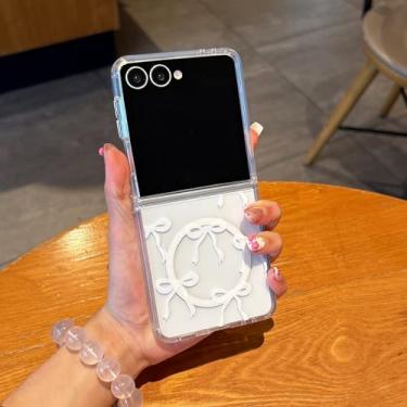 Imagem de UEEBAI Capa magnética para Samsung Galaxy Z Flip 7 5G, capa de arco compatível com MagSafe, capa estética fina sem fio, fita transparente, antiamarelamento, à prova de choque, capa protetora para