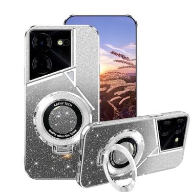 Imagem de Anlalish Compatível com Tecno Pova 5 Pro, capa transparente com glitter e suporte de anel, capa de telefone Tecno Pova 5 Pro, capa de telefone de silicone brilhante fofa com revestimento de proteção