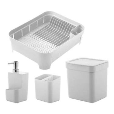 Imagem de Kit 4Pç Escorredor Louça/Talher, Lixeira Porta Detergente