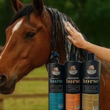 Imagem de Kit Prizer Horse Shampoo Condicionador Leave in 1 Litro Limpeza Hidrat