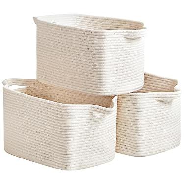 Imagem de R RUNKA Cesta de armazenamento de corda de algodão 38 x 25 x 23 cm – Caixas de armazenamento de tecido para organizar roupas, brinquedos, cobertores – Cesta de armazenamento de tecido durável para