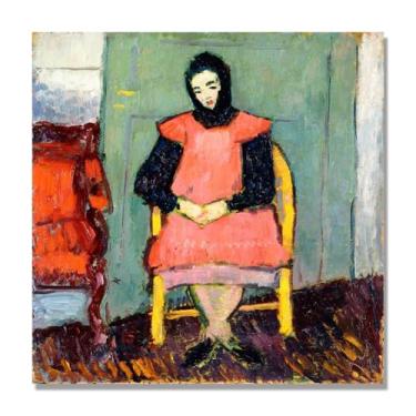 Imagem de NHLDZYH Alexej von Jawlensky, impressão clássica, (menina em cadeira amarela), decoração de parede para cozinha, quarto. 80 x 80 cm apenas tela