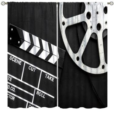 Imagem de Cortinas de ripa de filme, quadro de palmas de cinema, quadro de palmas, tema impresso, escritório, escurecimento, bolso para varão, tratamentos de janela para quarto, sala de estar, 107 cm L x 114 cm