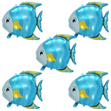 Imagem de 5 balões de peixe grandes sob o mar balões de folha de peixe animal criatura balões de alumínio para aniversário chá de bebê decoração de festa temática oceano