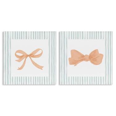 Imagem de Stupell Industries Conjunto de arte de parede em tela de 2 peças com laço de borda listrada por PATRICIA PINTO, 61 x 61 cm