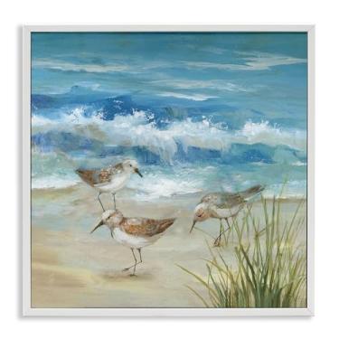 Imagem de Stupell Industries Beach Sandpiper Gathering White Framed Giclee Art Design por Nan, 61 x 61 cm