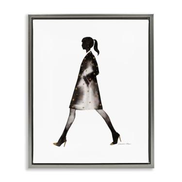 Imagem de Stupell Industries Desenho de arte de parede em tela flutuante emoldurada cinza com silhueta de casaco preto por Simone Elum, 53 x 43 cm