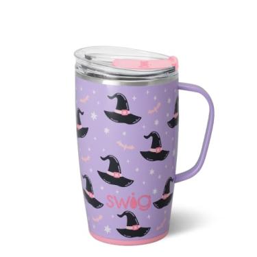 Imagem de Swig Life Caneca de viagem de 510 g, copo isolado com alça e tampa, caneca de café de viagem, compatível com porta-copos, copo de aço inoxidável de 510 g, reutilizável isolado com tampa (soletrado)