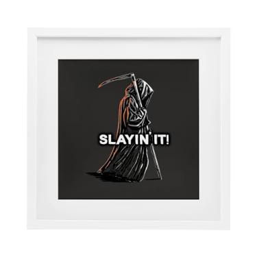 Imagem de Stupell Industries Slayin' It Grim Reaper Impressão emoldurada branca sob vidro design por Jedco Brands, Inc., 40,6 x 40,6 cm