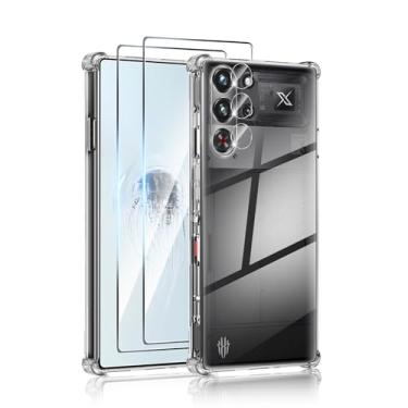 Imagem de Capa para ZTE Nubia Red Magic 10 Pro, com 2 protetores de tela + 1 protetor de lente de câmera [não amarelado] [proteção de grau militar de 3 metros] capa fina transparente à prova de choque para Red