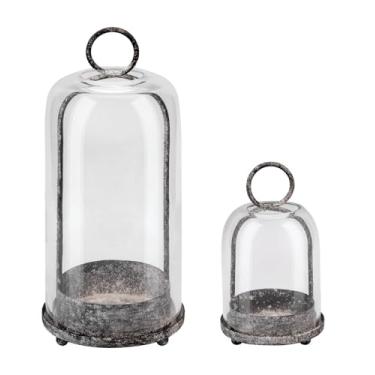 Imagem de Castiçal de metal versátil de 12,7 cm e 10 cm de largura em preto gasto com tampa de cúpula de vidro grossa e resistente feita à mão para velas e plantas, industrial, casa de fazenda (2, preto, gasto