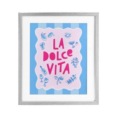 Imagem de Stupell Industries Impressão emoldurada La Dolce Vita azul rosa cinza design sob vidro por Dominique Vari, 21 x 17