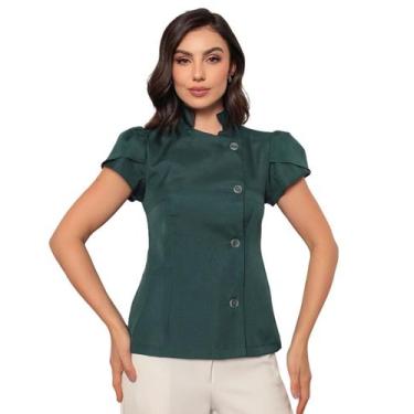 Imagem de Dolma Chef Feminina Manga Curta Verde Musgo Luísa - gardenia jalecos, 
