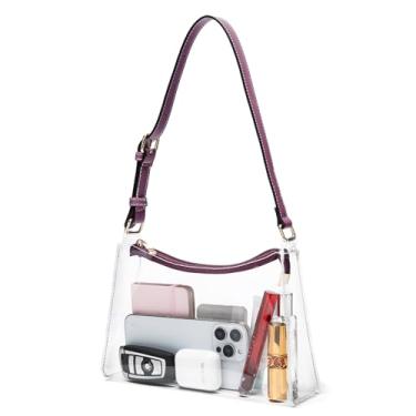 Imagem de Wuflyover Bolsa transparente para eventos de estádio – bolsas transparentes para mulheres bolsa transversal de estádio – bolsa transparente para shows, esportes e dia de jogo (A-roxo, médio)