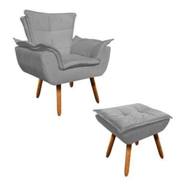 Imagem de Kit Poltrona + Puff Opala Decorativa Suede Cinza - King Lar