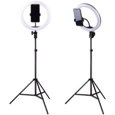 Imagem de Ring light led selfie 10 pl com tripé luz p celular blogueira foto - M