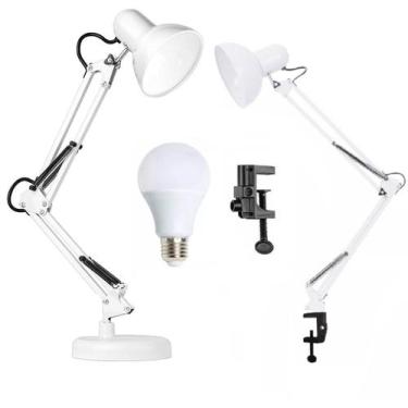 Imagem de Luminária Mesa 2x1 Metal Abajur Lâmpada Base Garra Flex + Lâmpada LED 