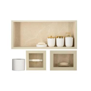 Imagem de Nicho Em Porcelanato Para Banheiro - kit com 3 peças (Bege) - Incompan