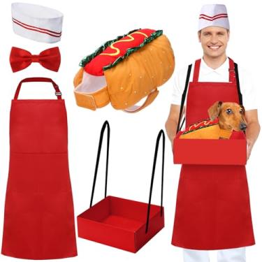 Imagem de Vinsatin 5 peças de carnaval adulto garçom com cachorro cosplay fantasia para cachorro-quente pipoca festa circo fantasia (vermelho, médio)