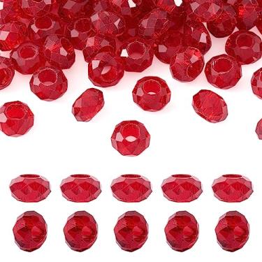 Imagem de Spritewelry 100 peças de contas de vidro vermelhas grandes contas europeias de 14 mm facetada Rondelle contas de cristal de vidro para artesanato DIY pulseira colar brinco
