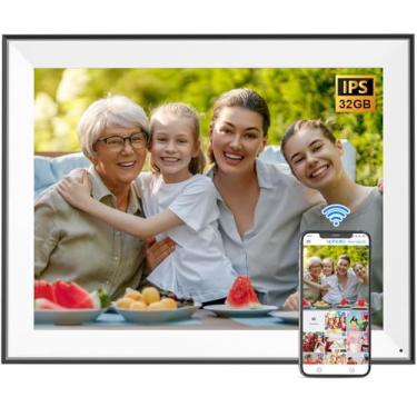 Imagem de Álbum de fotos digital grande com moldura digital de 17 polegadas - Moldura inteligente com tela sensível ao toque, 32 GB, sensor de luz, envie fotos ou vídeos por e-mail do aplicativo, armazenamento