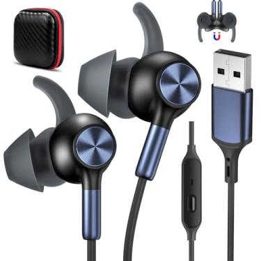 Imagem de Fones de ouvido USB com microfone para PC, fones de ouvido USB com fio com gancho para microfone e fone de ouvido para equipes de zoom de computador, escritório, cancelamento de ruído de 2,3 m, fone