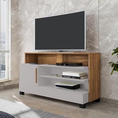 Imagem de Rack Pipa Decorativo para TV até 48” com Porta e Nichos Sala (Off/Marrom)