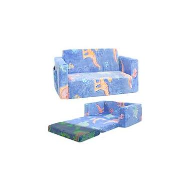 Imagem de Cadeira infantil confortável, sofá macio 2 em 1 dobrável para crianças, sofá conversível para espreguiçadeira, presente para aniversário de meninas e meninos, dinossauros, grande